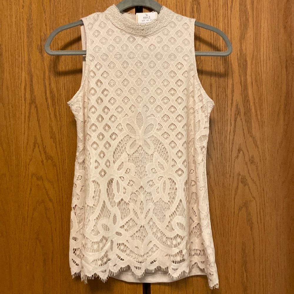 Rewind Cream Lace Sleeveless Mock Neck Tank